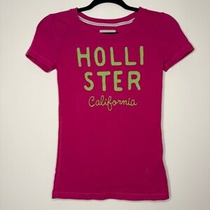 VTG HOLLISTER 90s Y2K Hot Pink and Neon Green Graphic Babydoll Long Tee Tshirt